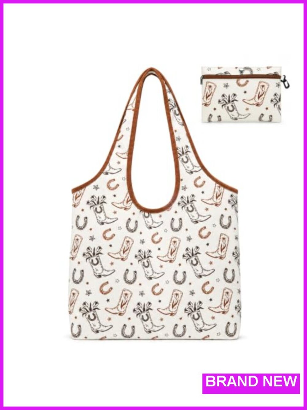 Foldable Canvas Tote Bag for Women Large Shoulder Bag with Zip Pouch